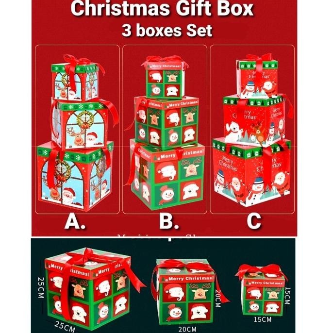 

OLH - Box Kado Natal Set 3 Kardus Kotak Kado Natal Christmas Gift Box Murah TERLARIS
