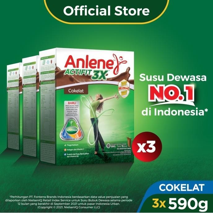 

Anlene Actifit 3X Susu Bubuk Dewasa Cokelat 3x590g -Tulang & Sendi