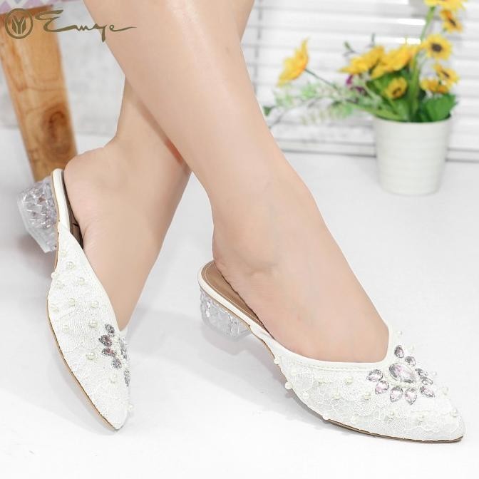 Sepatu Pesta Wanita High Heels Brukat Payet 3cm Sandal Heels Wanita