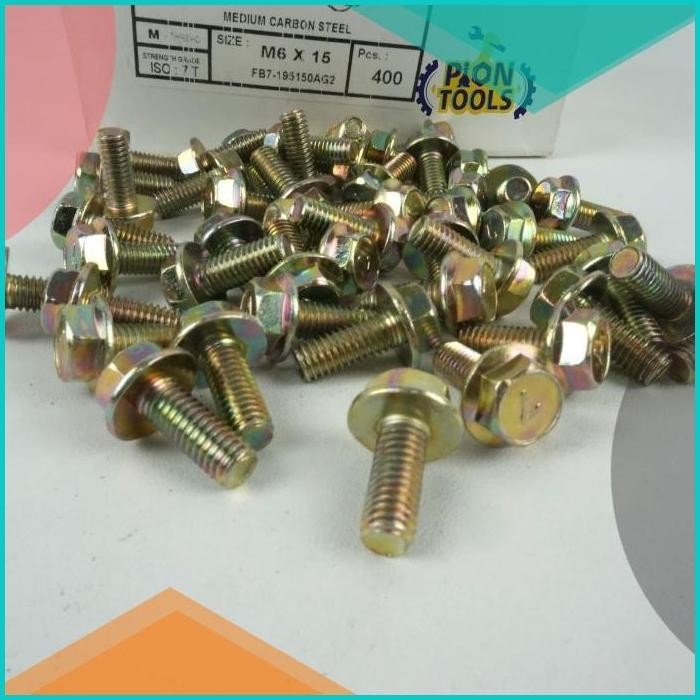 Baut Flange 6x15 mm kuning kunci 10 Bo Flange kuning Baut Topi Flange