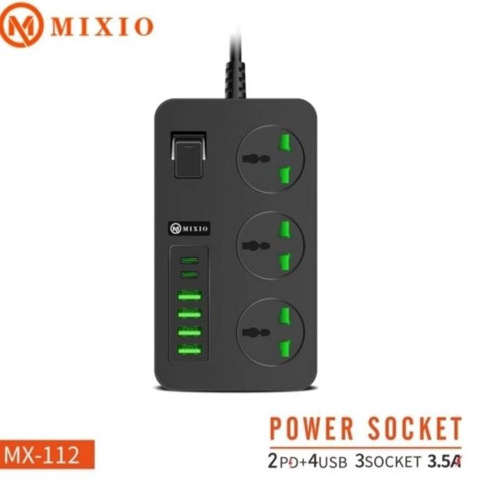 Mixio Mx-112 Power Socket Adaptor Charger Stop Kontak 2Pd+4Usb+3Socket