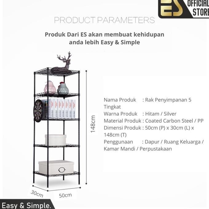 ES Rak Tingkat Serbaguna Rak 5 Susun Rak Penyimpanan Rak Susun Dapur