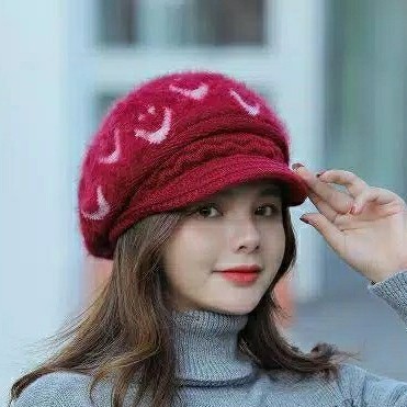 Topi Wanita Korea Topi Kupluk Rajut Bintik