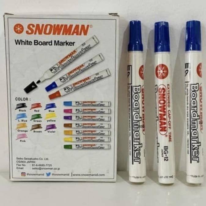 

SPIDOL SNOWMAN WHITE BOARD MARKER NO.BG-12 TINTA HITAM / 1 BOX 12 PCS