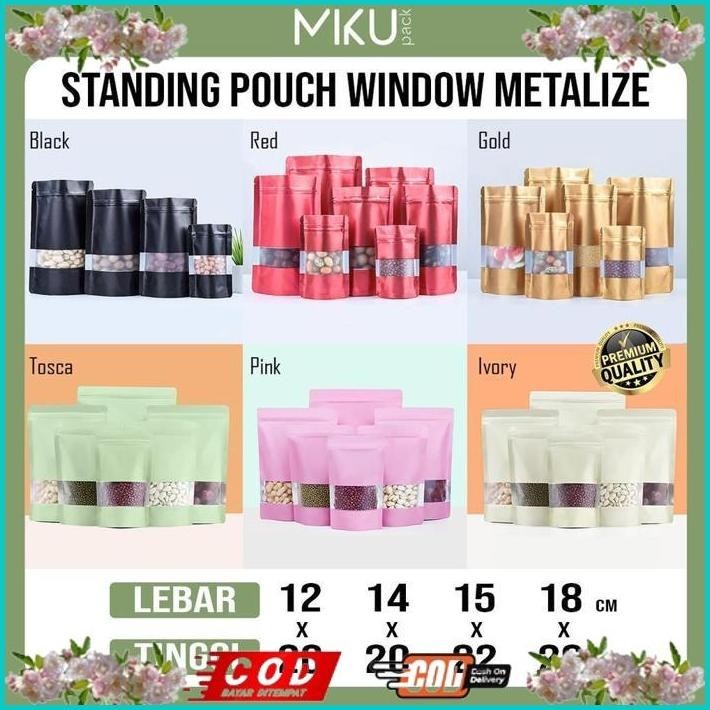 READY MIKUPACK SATUAN STANDING POUCH WINDOW MATTE METALIZE PLASTIK KLIP KEMASAN MAKANAN TERBARU