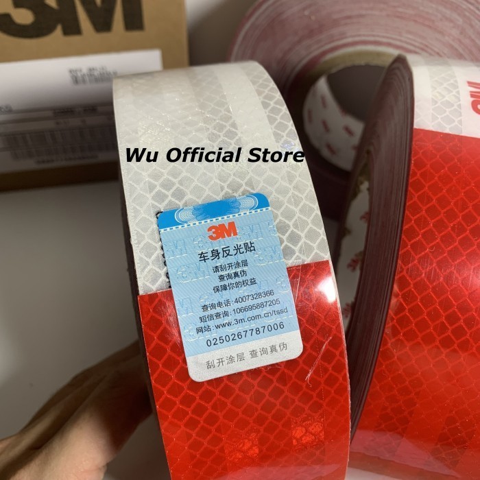 Stiker Reflektor Merah Putih 3M Sticker Reflektif Pantul Cahaya Truk