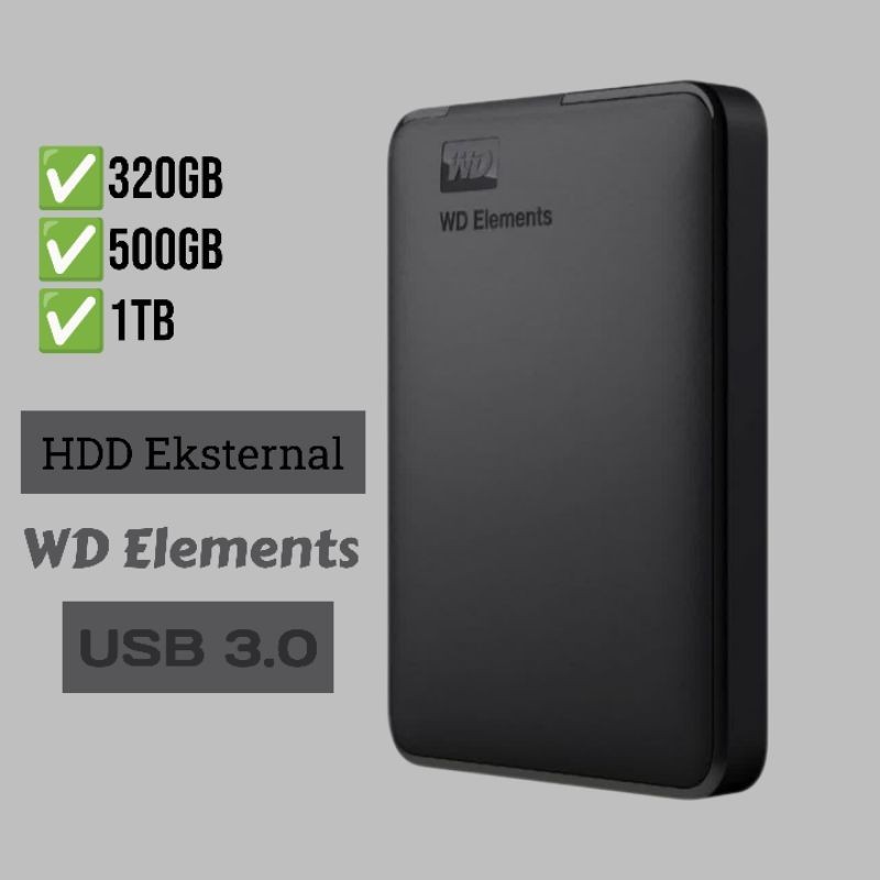 HARDISK EXTERNAL 1TB/500GB/320GB WD ELEMENTS NEW - HARD DISK EKSTERNAL GARANSI 1 TAHUN