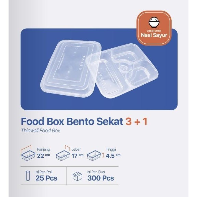 Promo / Kotak Makan Plastik Meiji Bento Thinwall Sekat 3 Food Utharieena