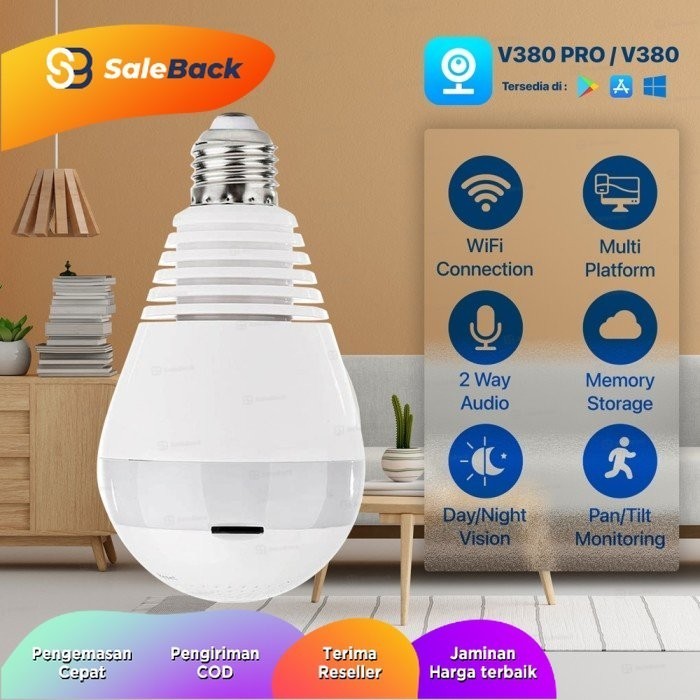 Cctv Wifi Panoramic 360 Derajat 1080P Lampu Ip Kamera Cctv 3D Vr V20D