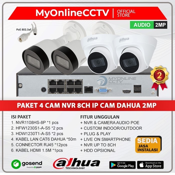 Paket Cctv Dahua Ip Camera Cctv Imou 4Cam Out-In Nvr 8Ch Poe Audio