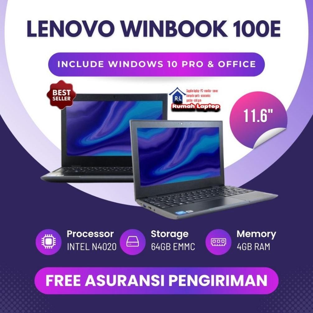 white788>> (gratis case) terlaris len winbook 100e intel n4020 ram 4gb 64gb emmc 11.6 inch windows 1