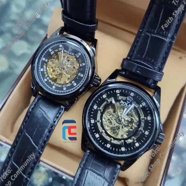 New Arrival Jam Rolex Automatic Tali Kulit | Jam Pasangan Cewe Cowo | Jam Couple Include Bok Komplit