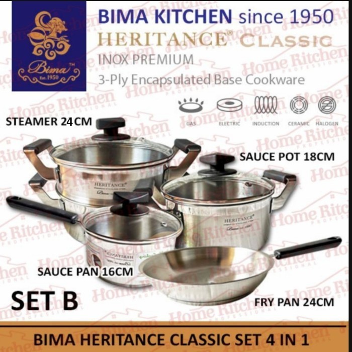 Bima Heritance Classic Set 4 In 1 Panci Stainless Tutup Kaca
