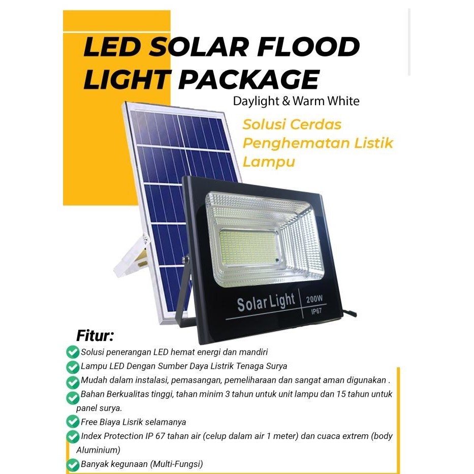 200 Watt LAMPU SOROT SOLAR PANEL KUNING LED LAMPU TAMAN TENAGA SURYA