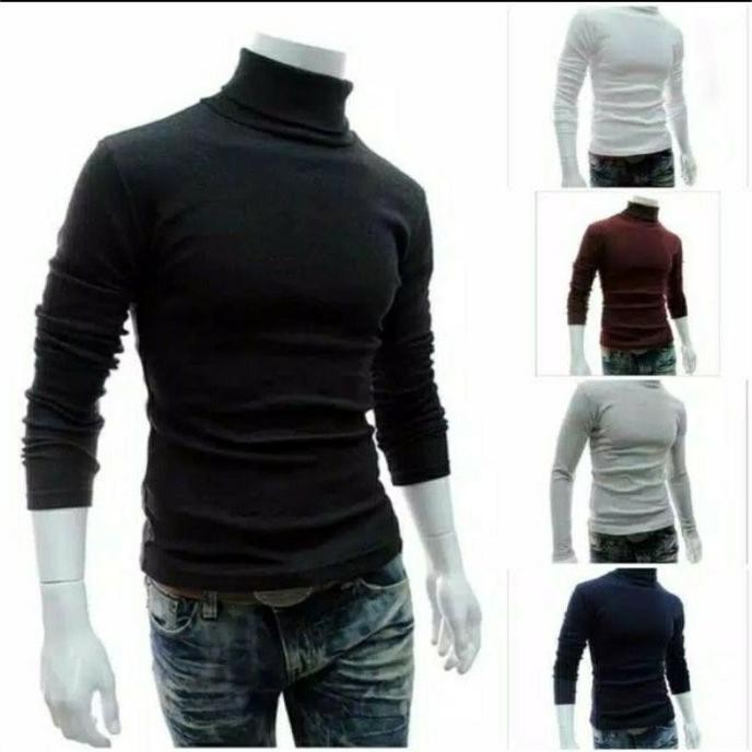 M-L-Xl-Xxl Kaos Pria Kerah Tinggi Tangan Panjang Turtle Neck Tinggi