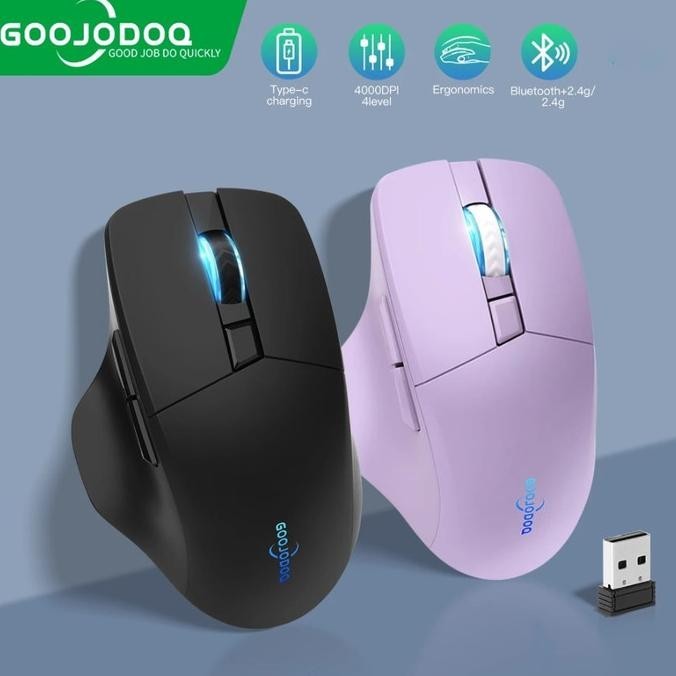 GOOJODOQ M02 Wireless LED 2.4Ghz Bluetooth PC Gaming Mouse - Ungu, Hitam