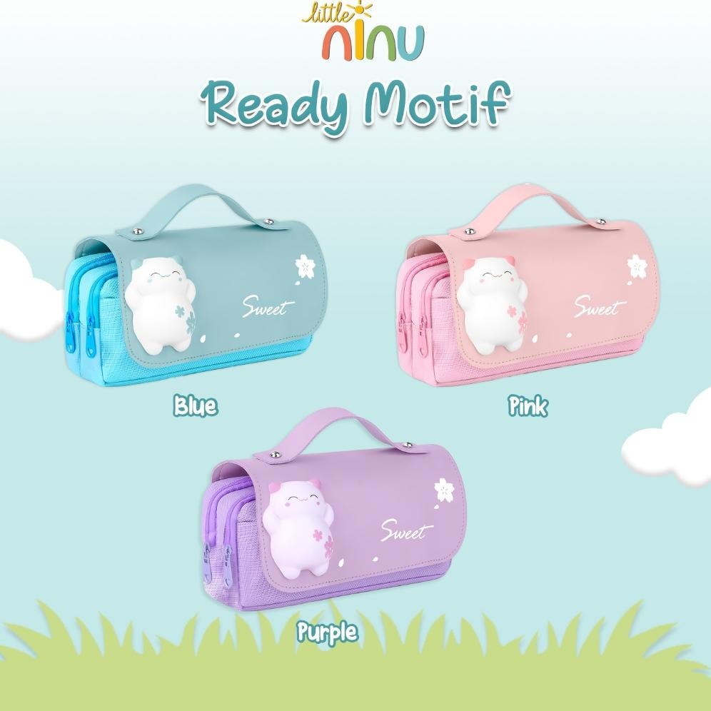 

jg-8 LITTLE NINU Pencil Case Kotak Tempat Pensil Karakter Timbul Jelly Squishi Kitty Sale