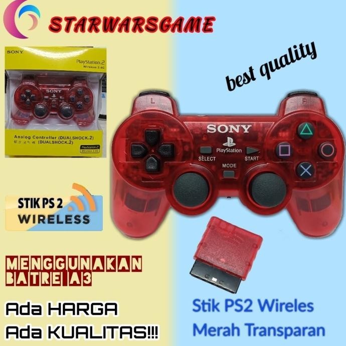 STIK STICK PS2 WIRELESS ORI ORIGINAL PABRIK TRANSPARAN
