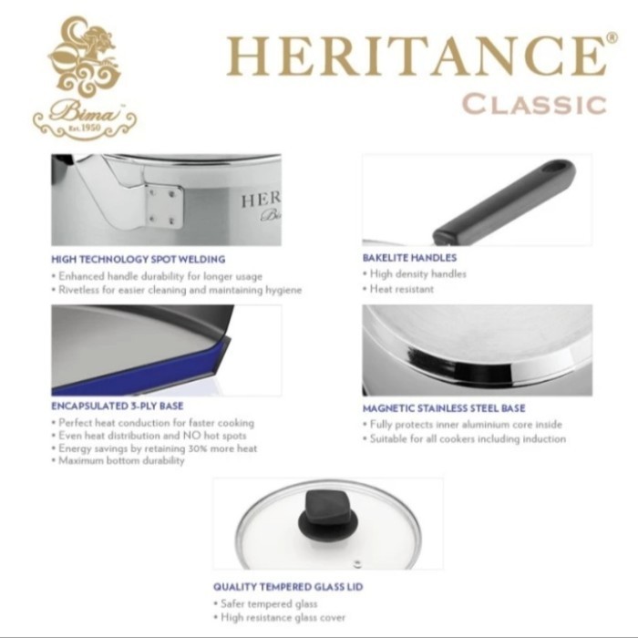 Sauce Pan Bima Heritance Classic W/Glass Lid Inox /Panci Saus Stainles
