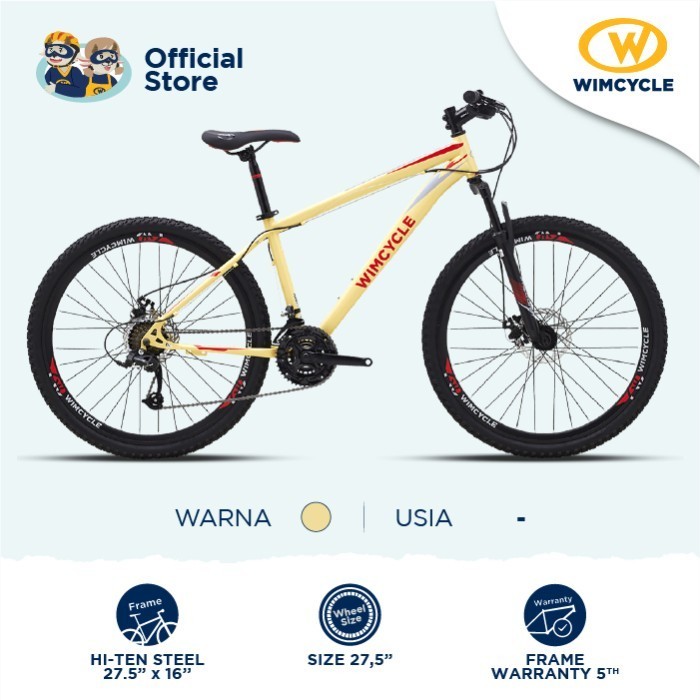 Wimcycle Sepeda Gunung MTB Falcon 27.5 - Cream