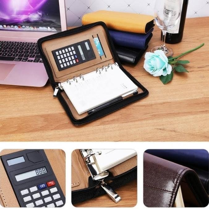 

Buku Catatan Kalkulator Binder Notebook Agenda Kulit Bonus Kertas