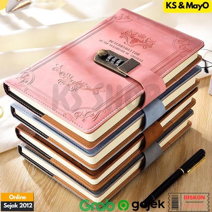 

Buku Diari A5 Catatan Harian Diary Cover Kulit + Kunci Kombinasi