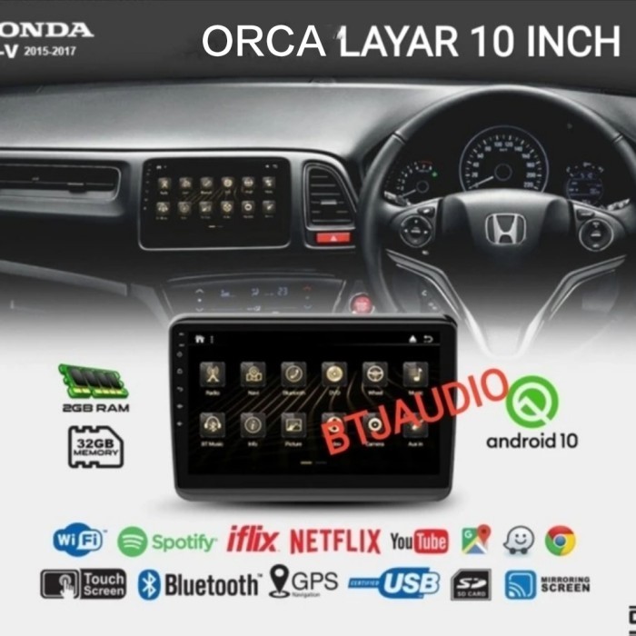 HEAD UNIT TAPE TV MOBIL ANDROID OEM HONDA HRV LAYAR 10 INCH RAM 2 GB MURAH