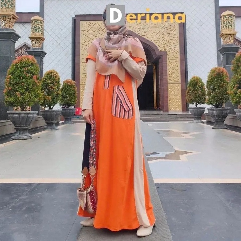 Dress Orange Deriana Project - Gamis Kaos Branded untuk Tampilan Muslimah Stylish