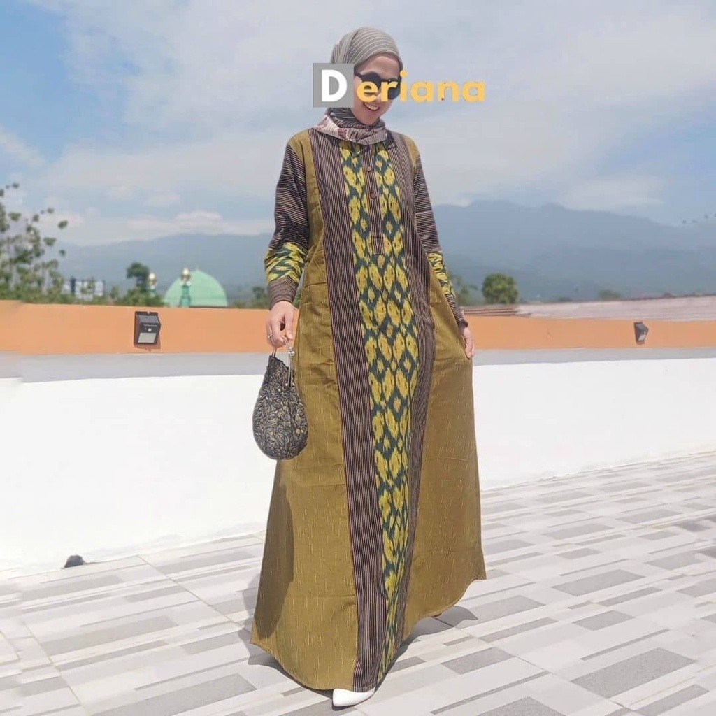 Dress Muslim Casual Modern Wanita Anjani Dress By Deriana Project Gamis Material Lurik Ikat