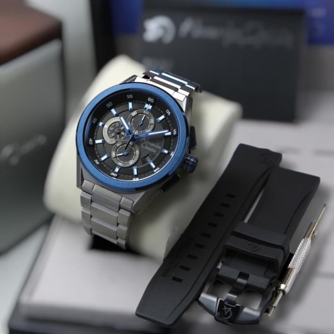 Baru Alexandre Christie 6654 Mc Grey Blue Free Rubber Pria Original