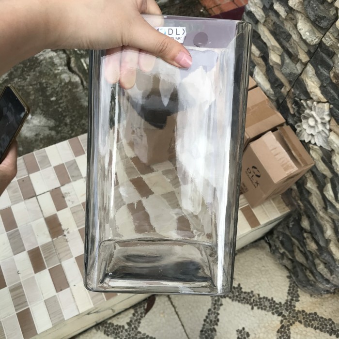 Pot Bunga Kotak Kaca Tinggi 24Cm Kaca Tebal Vas Bunga