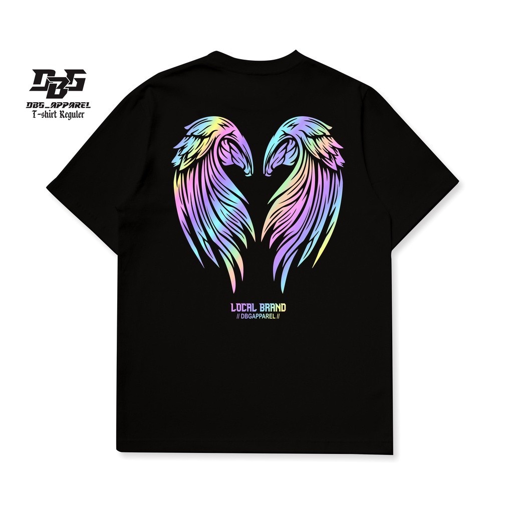 House Of Tambiyu Baju Distro Pria HOLOGRAM RAINBOW SAYAP LOVE T shirt Kaos Pria Oversize T-shirt Tee
