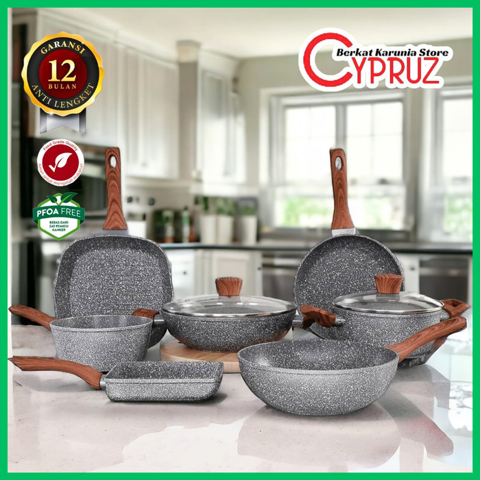 EKSLUSIF cypruz marble wok pan fry pan sauce pan wajan keramik anti lengket