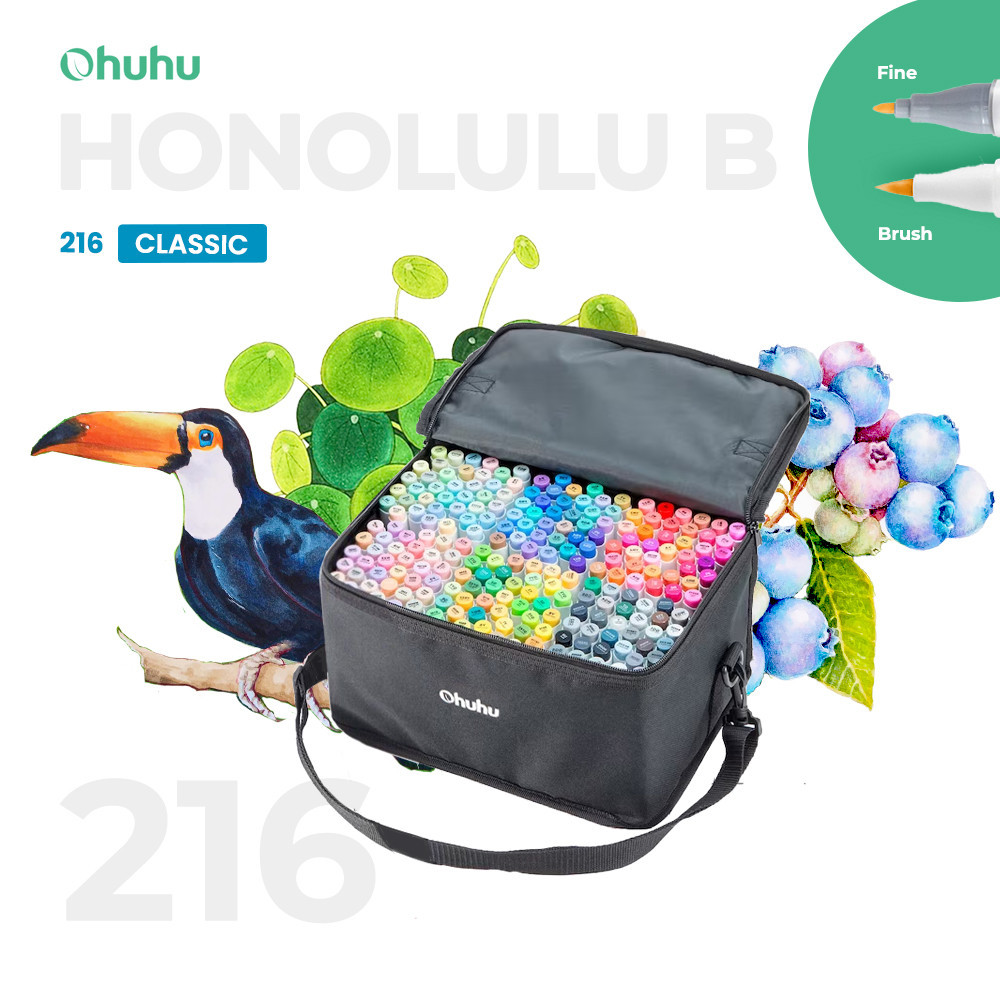

OHUHU Honolulu B 216 Colors Dual Tip (Brush & Fine) Alcohol Art Markers