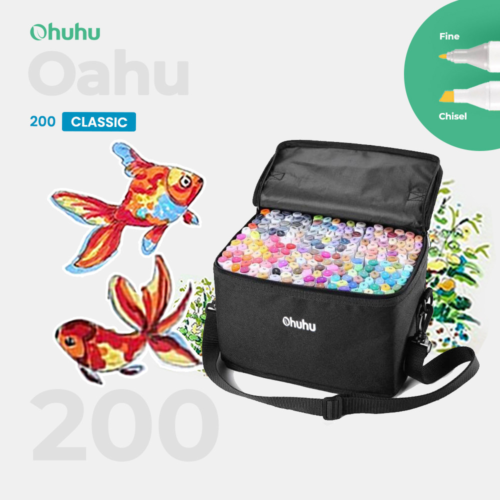 

OHUHU Oahu 200 Colors Dual Tip (Fine & Chisel) Alcohol Art Markers