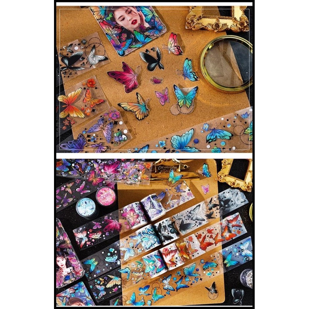 

TERBARU STIKER JOURNALING PET ROLL TRANSPARANT MOTIF BUTTERFLY CLASSIC RETRO !!