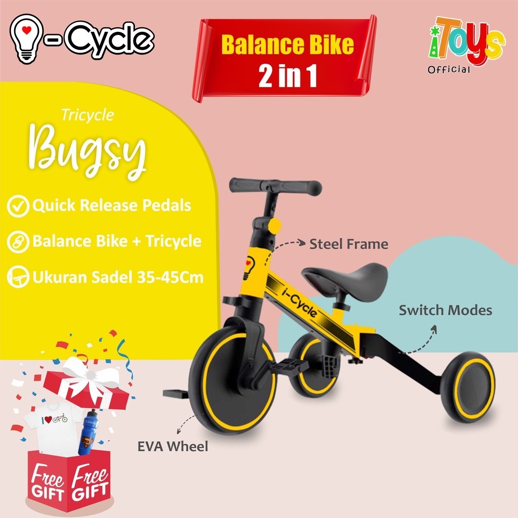 Sepeda Anak Multifungsi 3 in 1 ICYCLE Bugsy (TC-1905) Balance Bike & Tricycle | Sepeda Roda 2