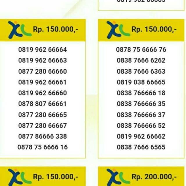 Nomor cantik XL seri kwartet 6666 bsm25
