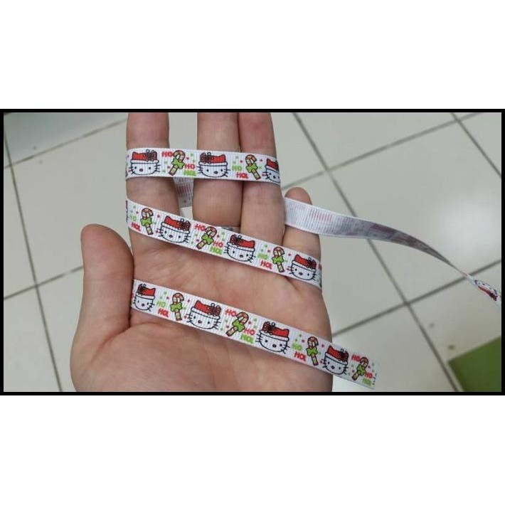 

BEST DEAL 1 METER PITA GROSSGRAIN HELLO KITTY HOHOHO CANDY CANE 1CM PUTIH !!!!