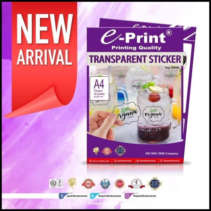 

TERMURAH E-PRINT TRANSPARENT STICKER PAPER TRANSPARAN STIKER BENING LOGO TOKO !!!!