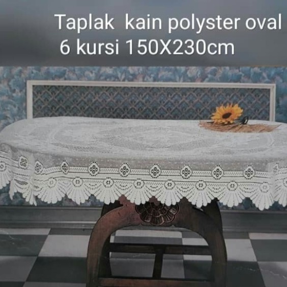Taplak Meja Makan Oval 6 Kursi