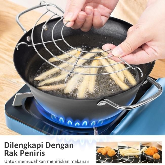 Wajan Penggorengan Deep Fryer Ukuran Kecil 20 Cm Dengan Rak Tirisan Adilano