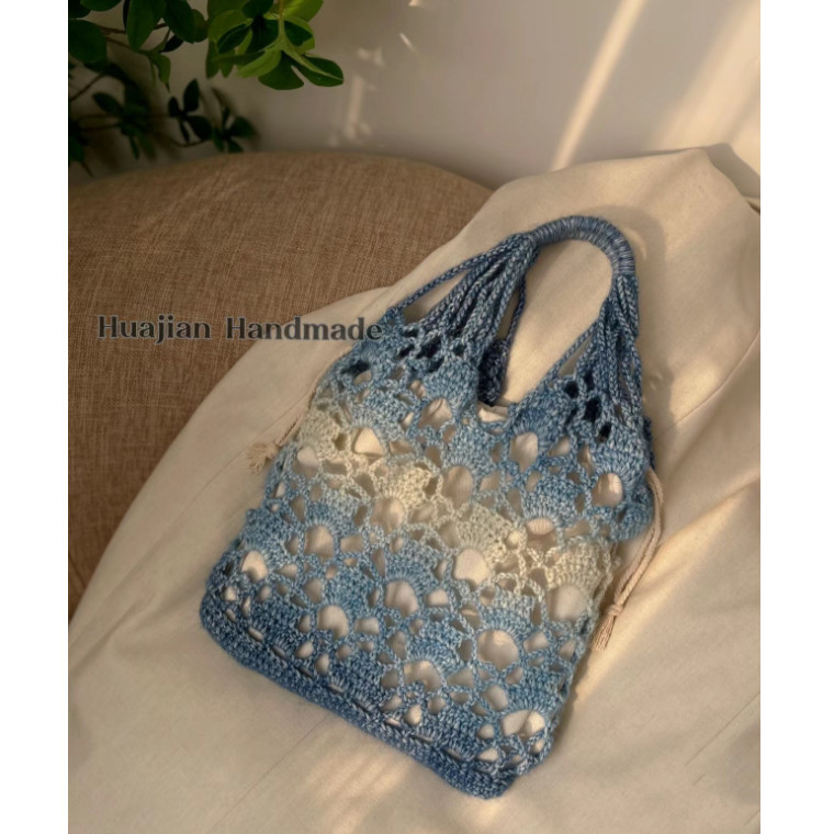 Tas Tangan Wanita, Tas Tangan Wanita Desain Bunga Spesial, Rajutan Tangan, Benang Wol Tenun Gradien 