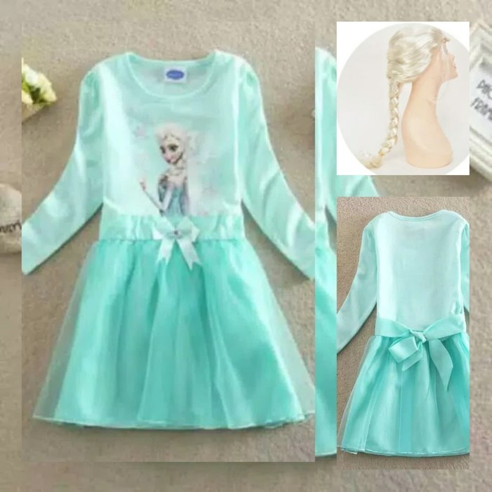 Baju Dress Frozen Elsa + Wig Elsa Frozen