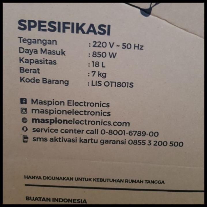 OVEN LISTRIK MASPION MOT-1801S 18 LITER