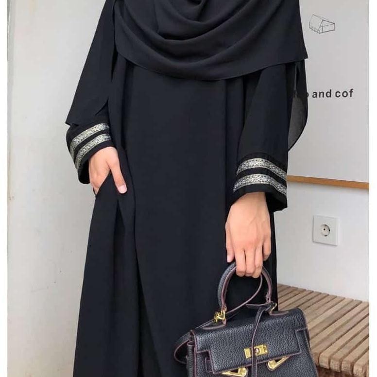 Gamis Abaya Remaja Elhabsyi Lubaba Arab Hitam Bahan Jet Black Saudi Simpel Design Gamis Abaya Remaja