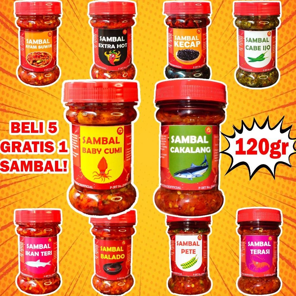 

Sambal Baby Cumi/Sambel Cakalang/Pete/Cabe Ijo/Teri/Balado/Ebi/Extra Hot/Kecap Pedas/Ayam Suwir Kemasan 120Gram