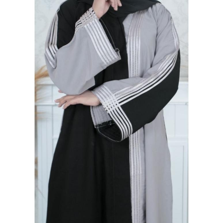 Gamis Abaya Remaja Outer Jetblack Hitam Abu List Putih Kode 053 Dress Hitam Gamis Abaya Remaja