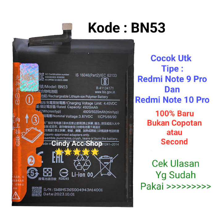 Redmi Note 9 Pro Redmi Note 10 Pro BN53 Batre Original Batrai