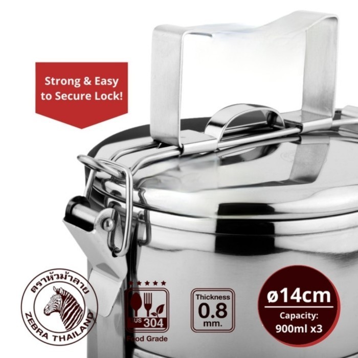 Rantang Zebra 3 Susun 14 Cm 150143 Stainless Steel Sus 304